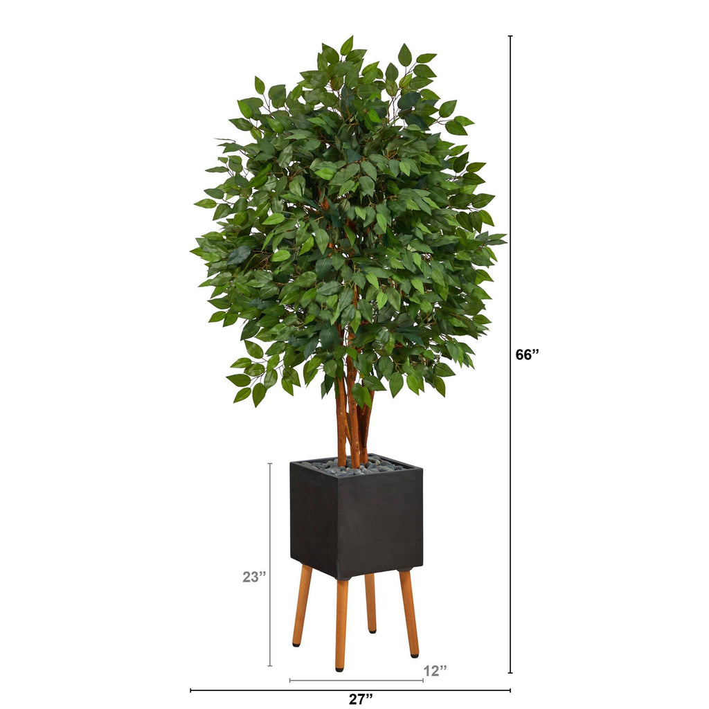 5.5’ Super Deluxe Artificial Ficus Tree in Black Planter with Stand