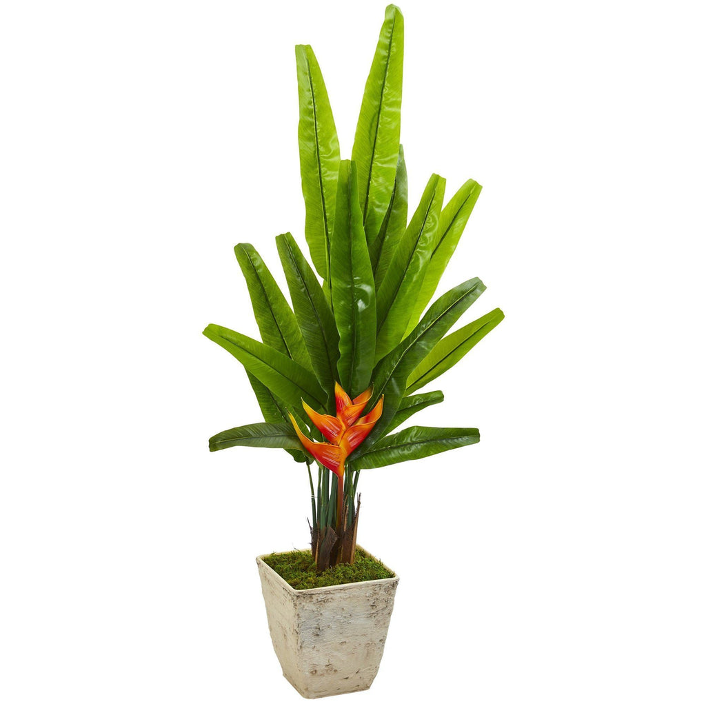 55” Traveler's Palm Artificial Tree in Country White Planter