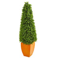 57” Eucalyptus Topiary Artificial Tree in Orange Planter (Indoor/Outdoor)
