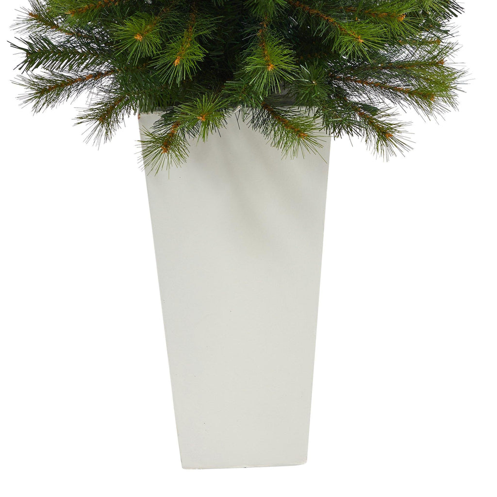 57” Green Valley Pine Artificial Christmas Tree with 100 Warm White LED Lights and 201 Bendable Branches in Tall White Planter