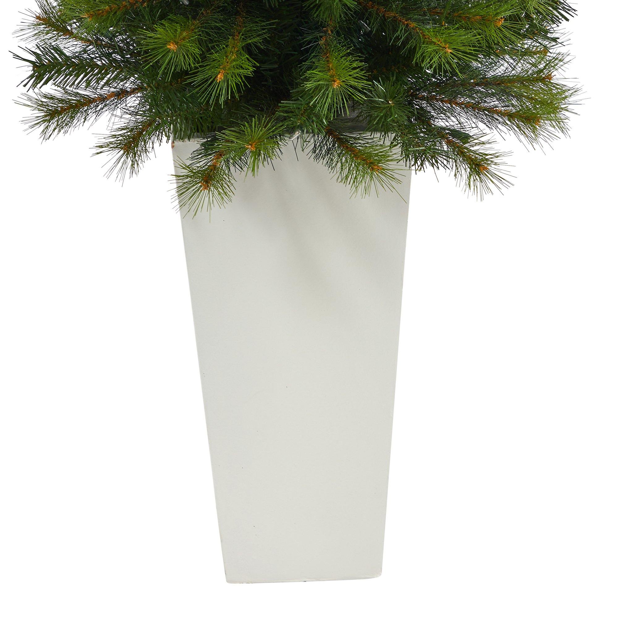 57” Green Valley Pine Artificial Christmas Tree with 100 Warm White LED Lights and 201 Bendable Branches in Tall White Planter