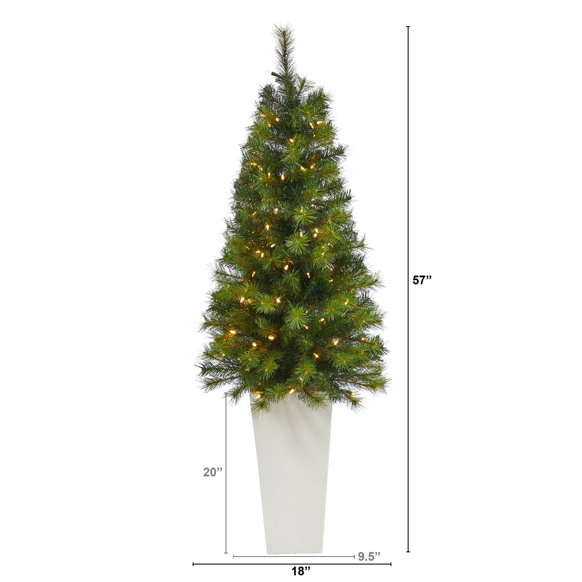 57” Green Valley Pine Artificial Christmas Tree with 100 Warm White LED Lights and 201 Bendable Branches in Tall White Planter