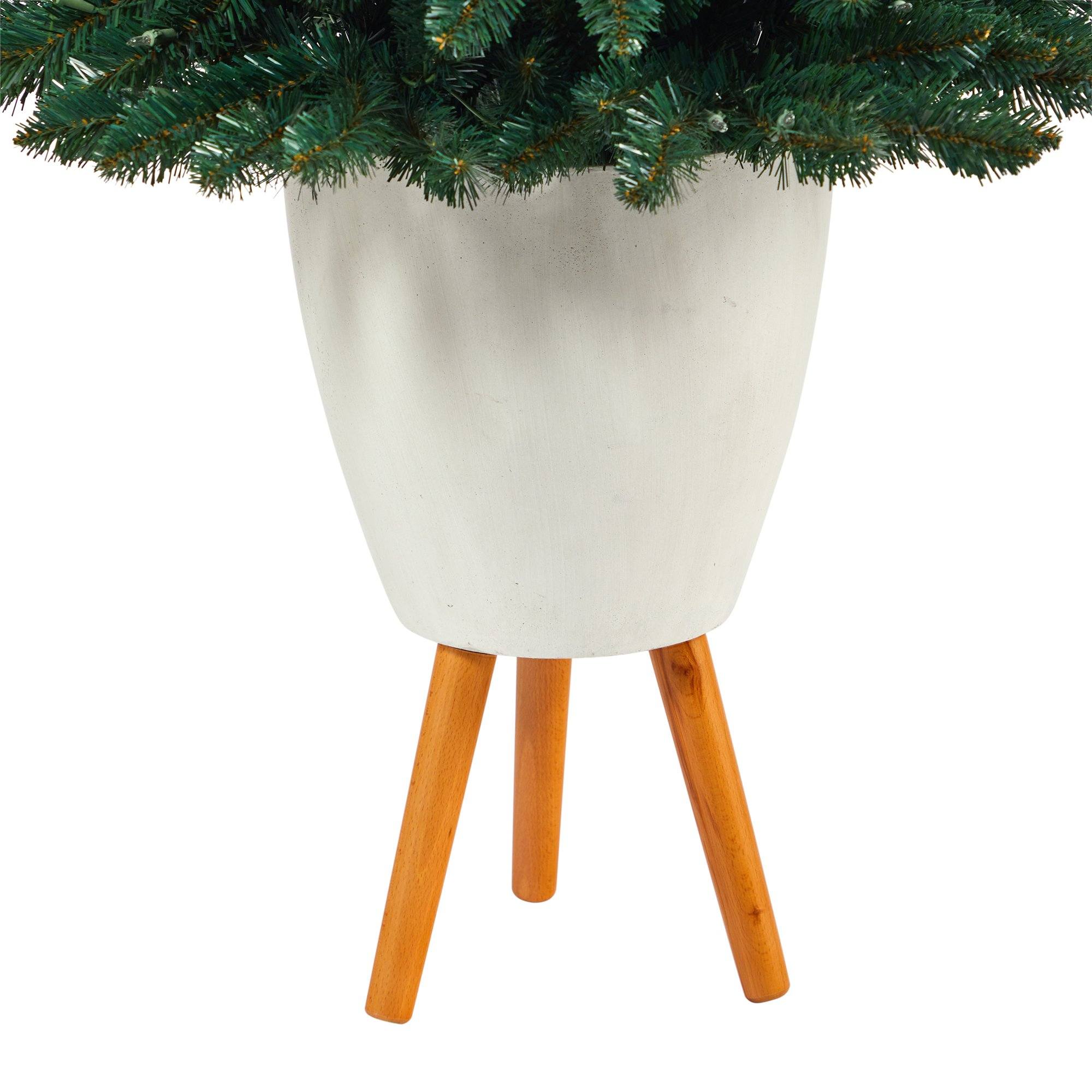 57” Northern Rocky Spruce Artificial Christmas Tree with 100 Clear Lights and 322 Bendable Branches in White Planter with Stand