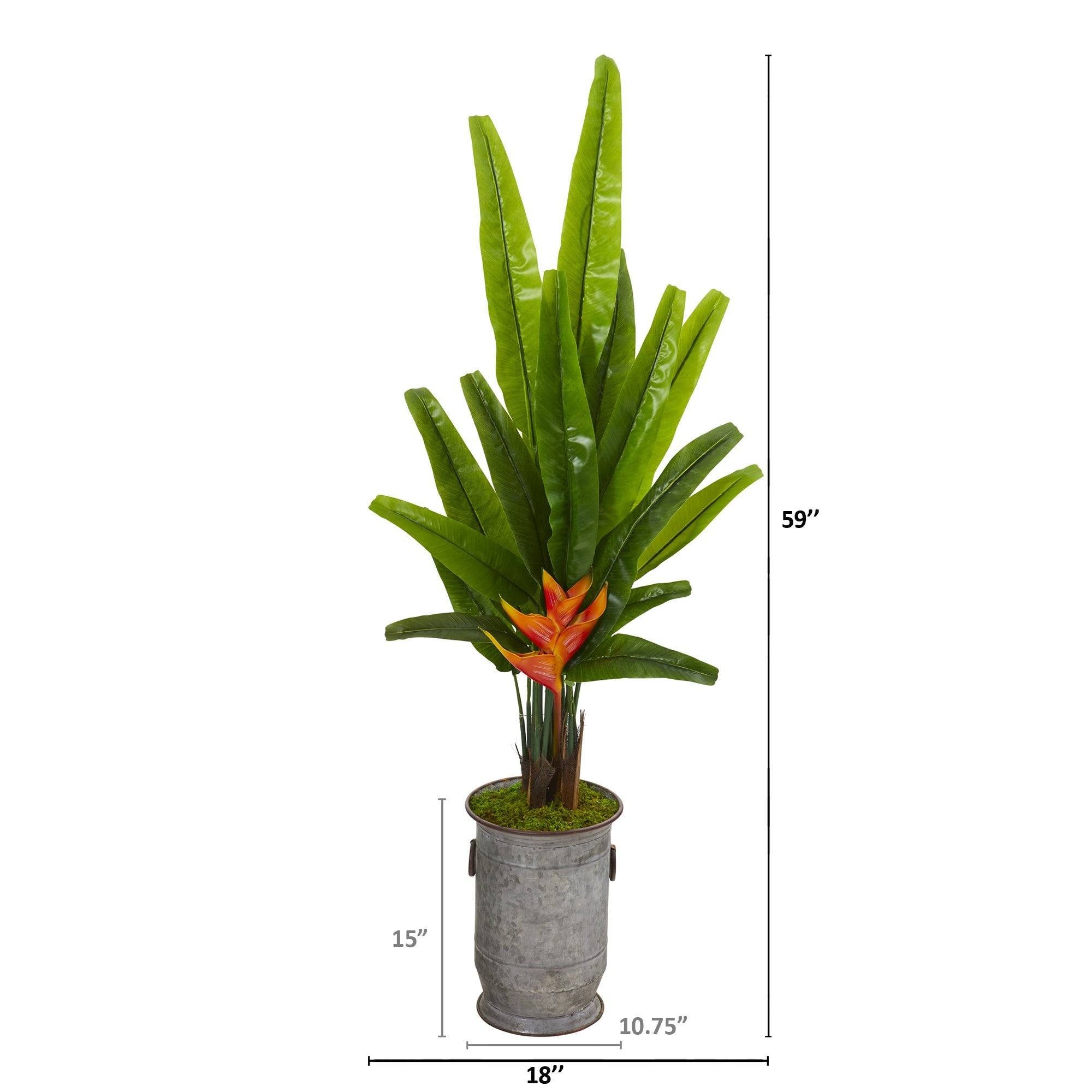 59” Traveler's Palm Artificial Tree in Vintage Metal Planter