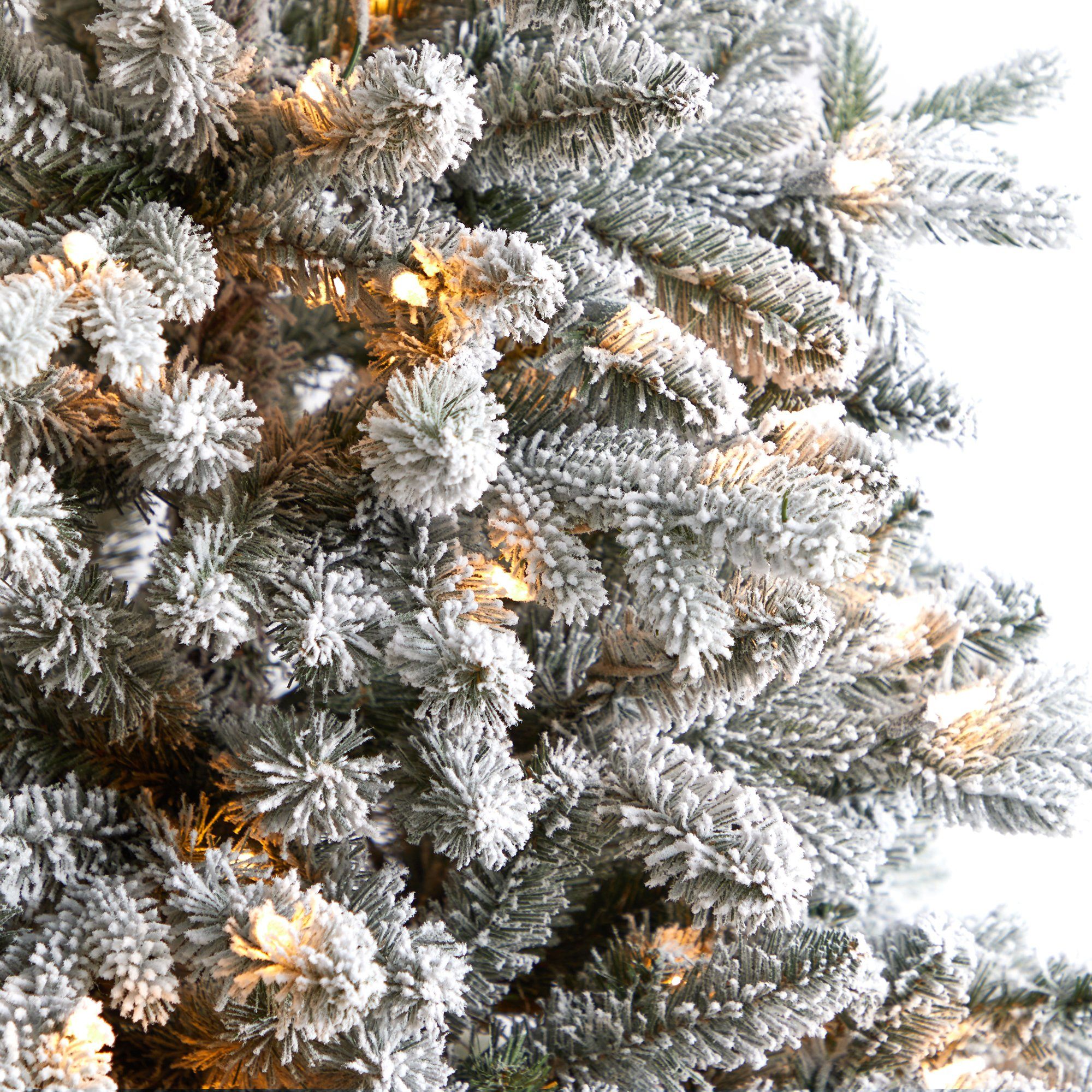 6' Aspen Mountain Fir Flocked Christmas Tree with 1198 Bendable Branches and 450 LED Lights