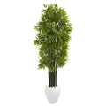 6’ Bamboo Artificial Tree with Green Trunks in White Planter (Indoor/Outdoor)