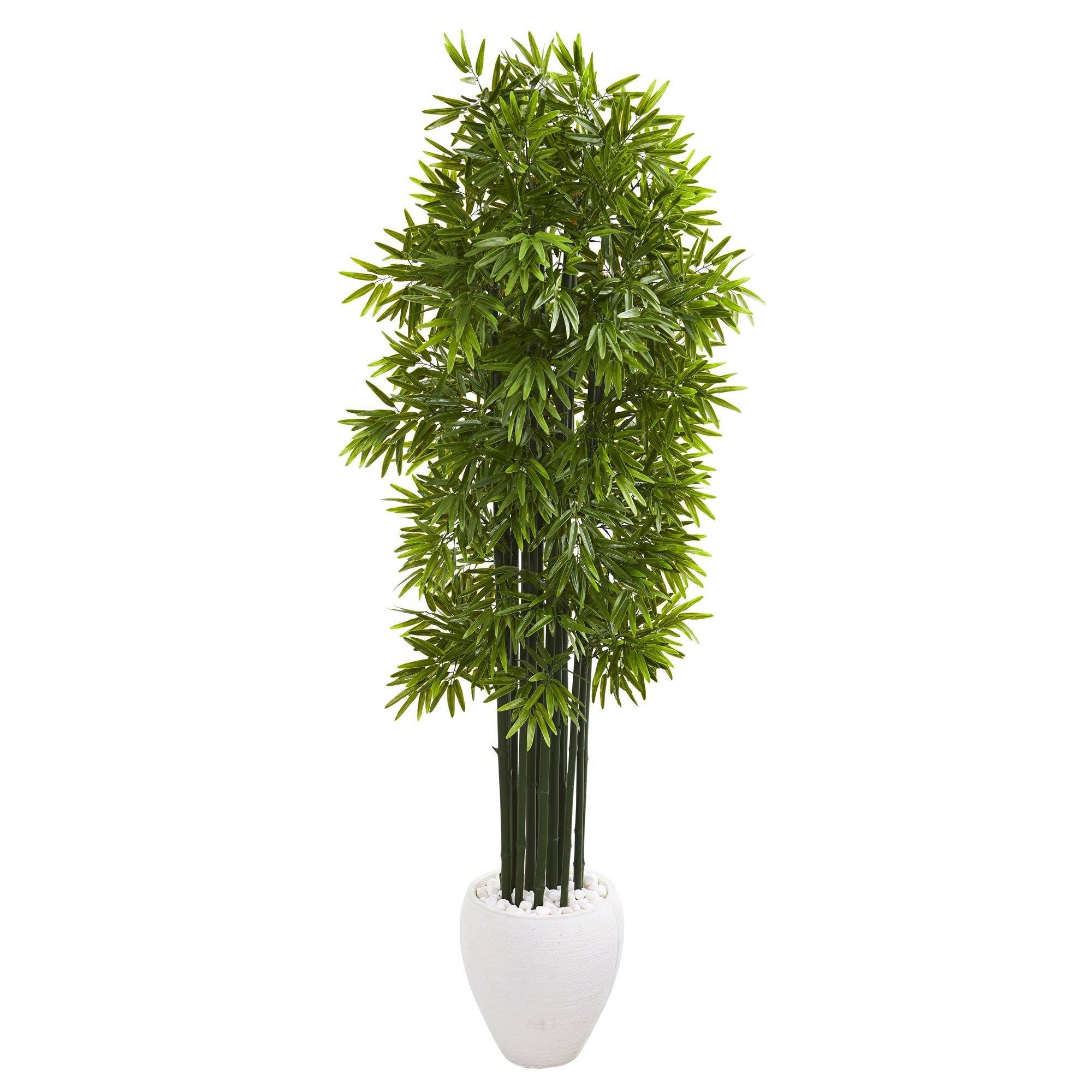 6’ Bamboo Artificial Tree with Green Trunks in White Planter (Indoor/Outdoor)