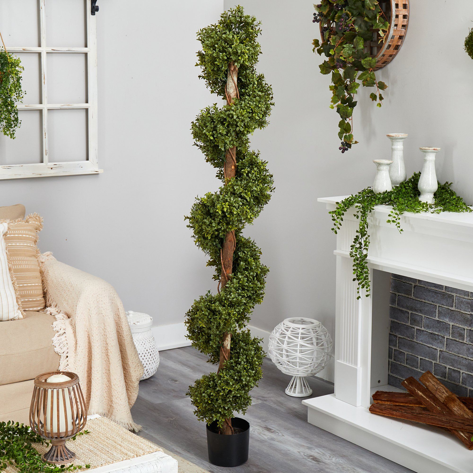6’ Boxwood Topiary Spiral Artificial Tree (Indoor/Outdoor)
