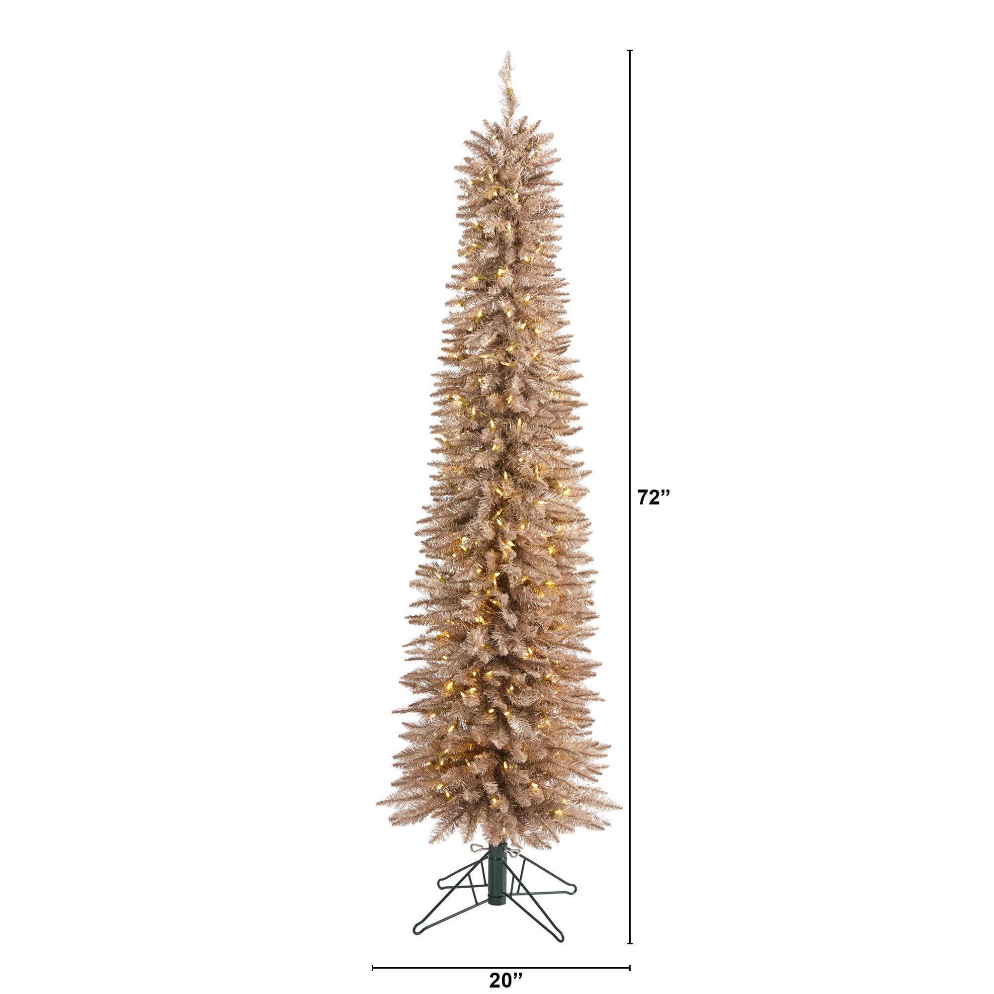 6’ Champagne Pencil Artificial Christmas Tree with 300 (multifunction) Clear LED Lights and 518 Bendable Branches