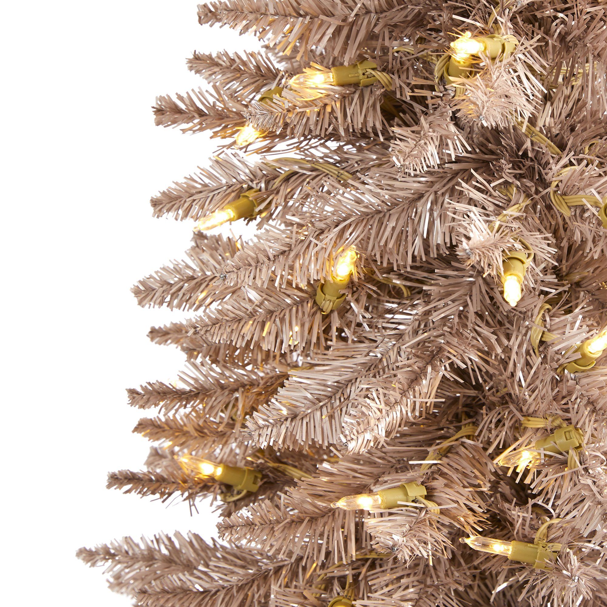 6’ Champagne Pencil Artificial Christmas Tree with 300 (multifunction) Clear LED Lights and 518 Bendable Branches