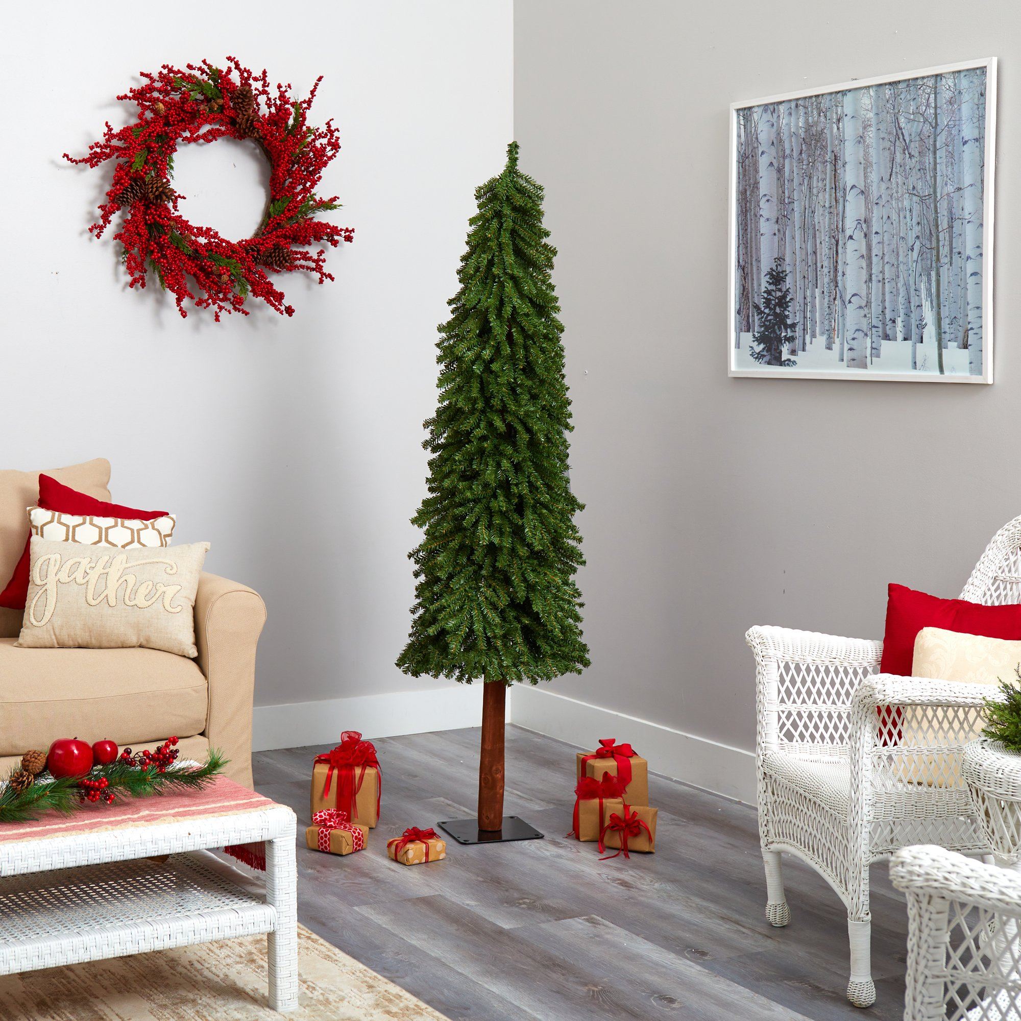 6’ Grand Alpine Artificial Christmas Tree with 601 Bendable Branches on Natural Trunk