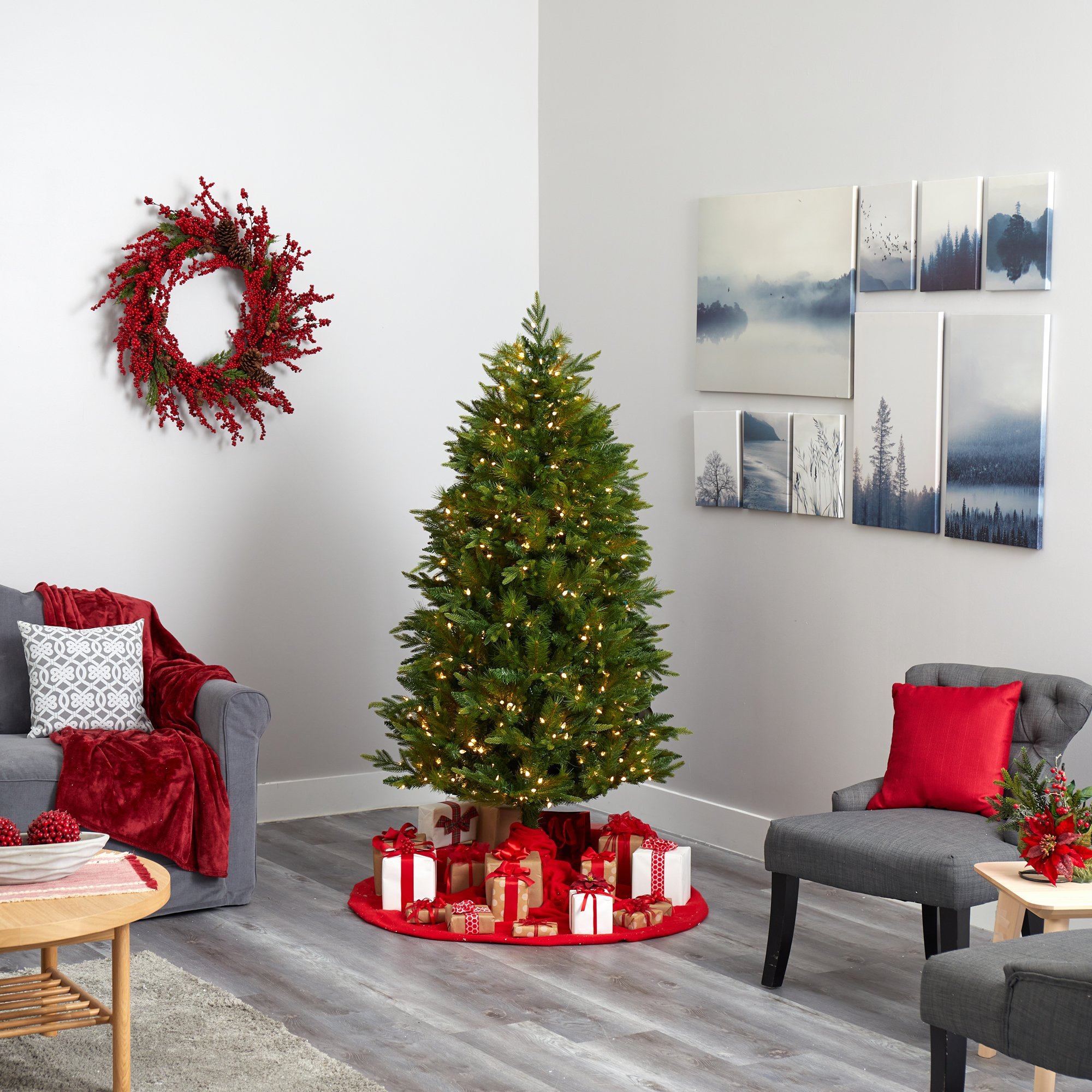 6' Hartford Fir Artificial Christmas Tree with 250 Warm (Multifunction) LED Lights with Instant Connect Technology and 711 Bendable Branches