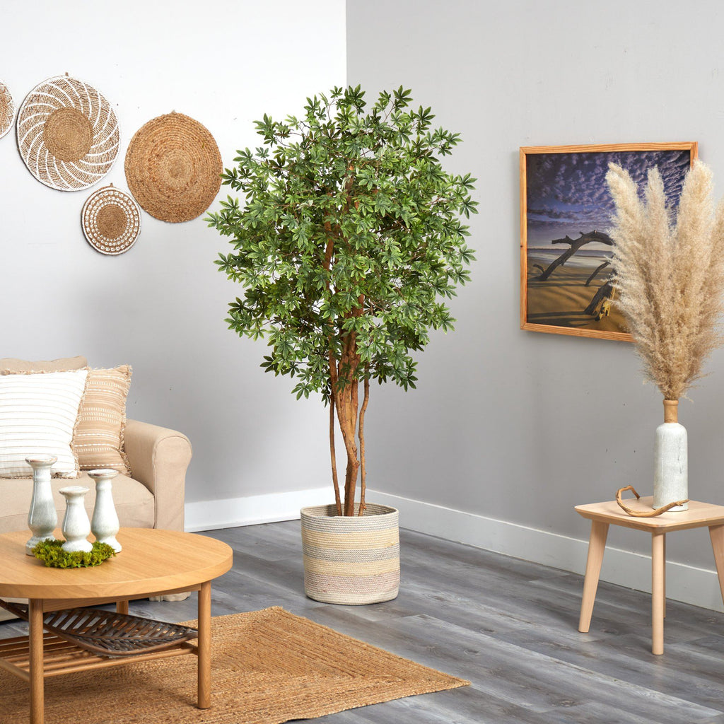 6’ Japanese Maple Artificial Tree in Handmade Natural Cotton Multicolored Woven Planter