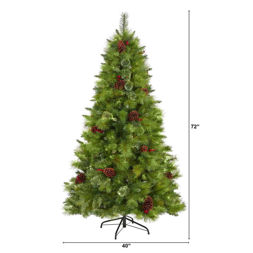 6’ Montana Mixed Pine Artificial Christmas Tree with Pine Cones, Berries and 814 Bendable Branches