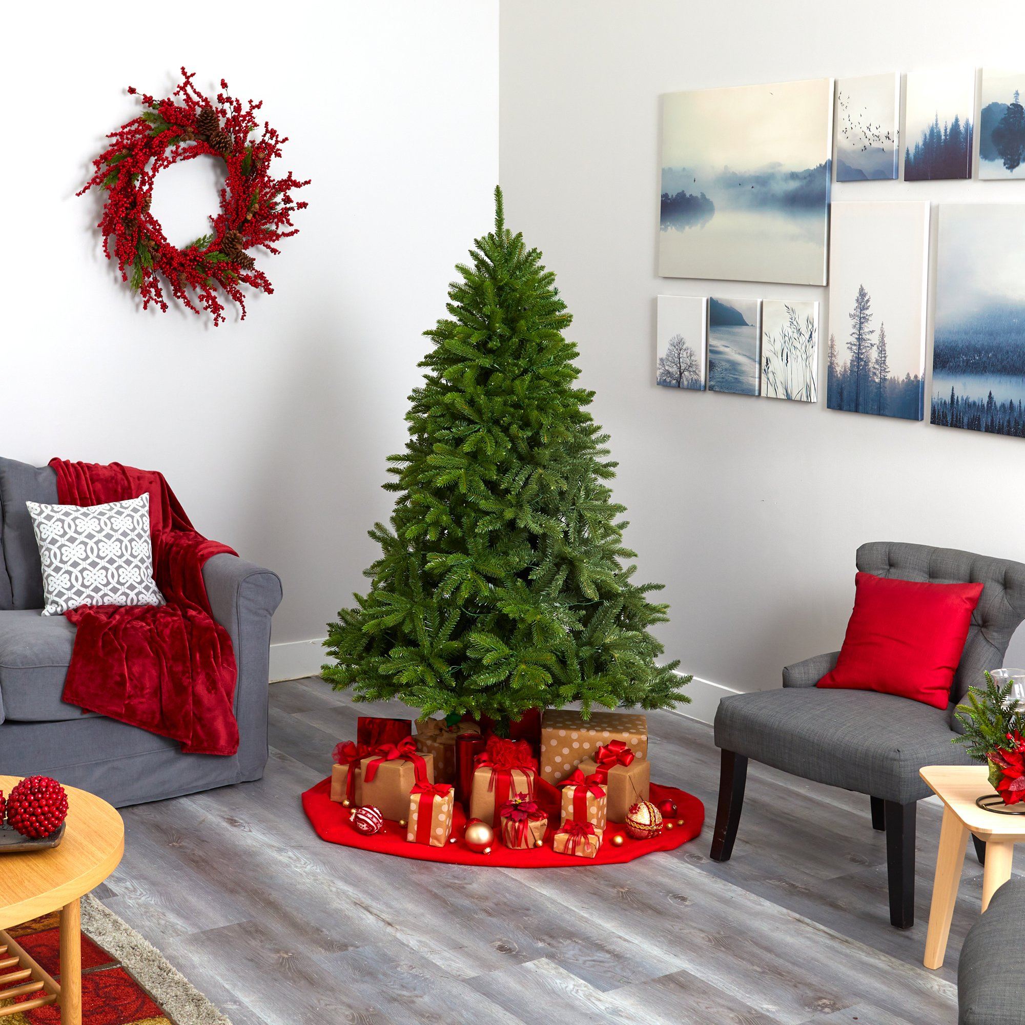 6’ Sierra Spruce “Natural Look” Artificial Christmas Tree with 300 Clear LED Lights and 1357 Bendable Branches