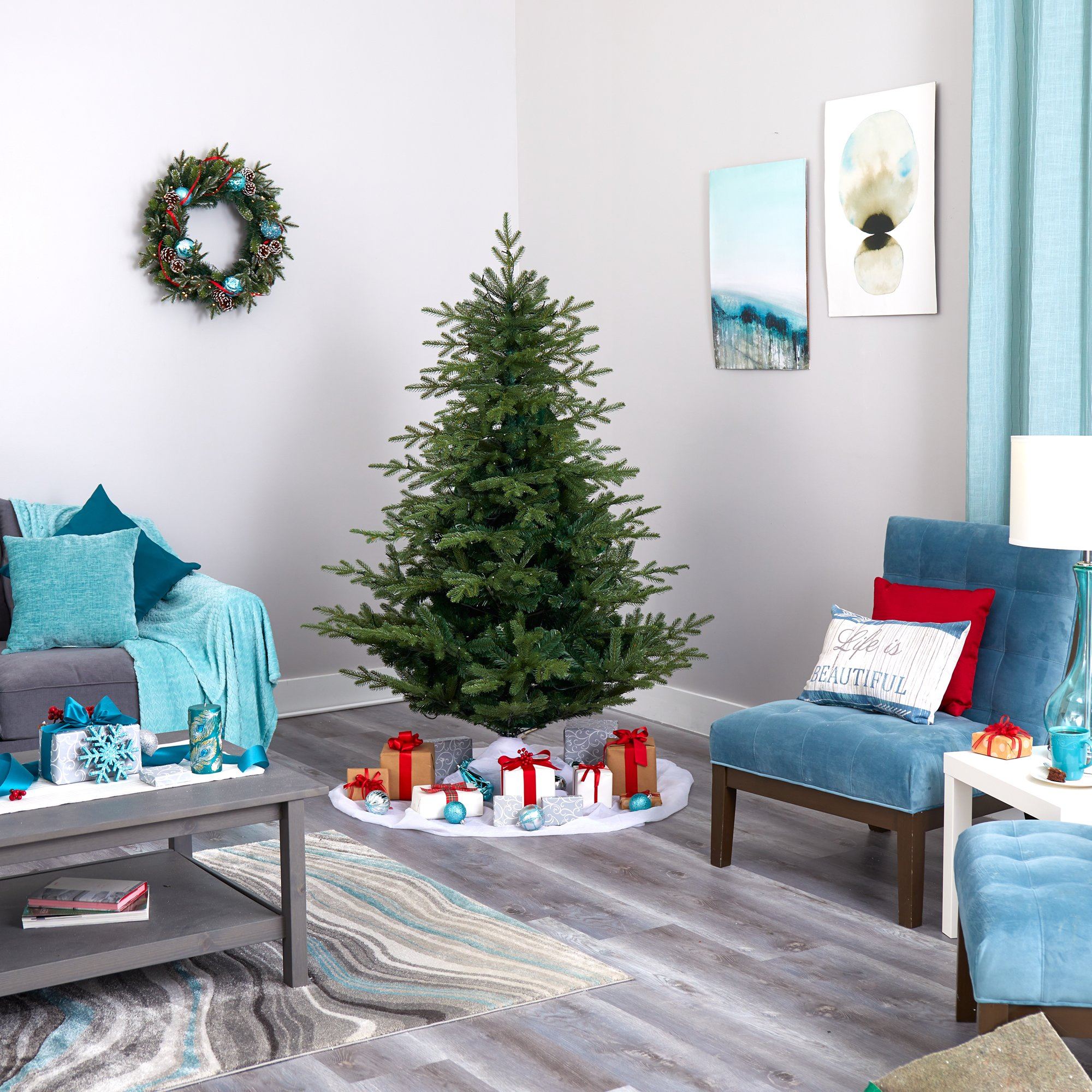 6’ Swedish Fir Artificial Christmas Tree with 350 Warm White LED Lights and 963 Bendable Branches