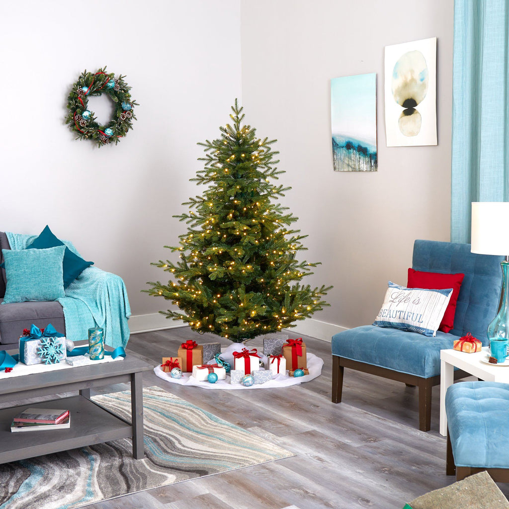 6’ Swedish Fir Artificial Christmas Tree with 350 Warm White LED Lights and 963 Bendable Branches