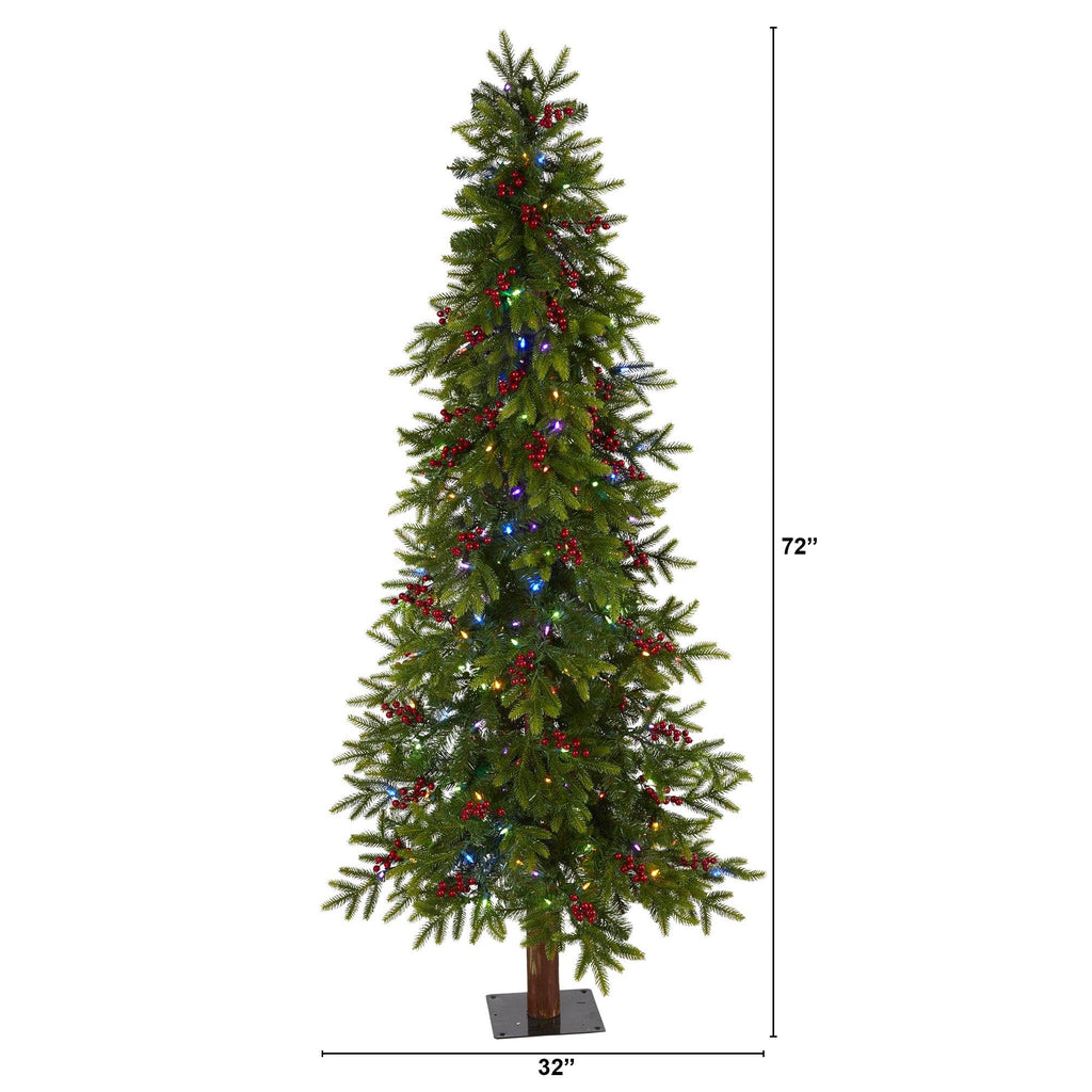 6' Victoria Fir Artificial Christmas Tree with 250 Multi-Color (Multifunction) LED Lights, Berries and 415 Bendable Branches