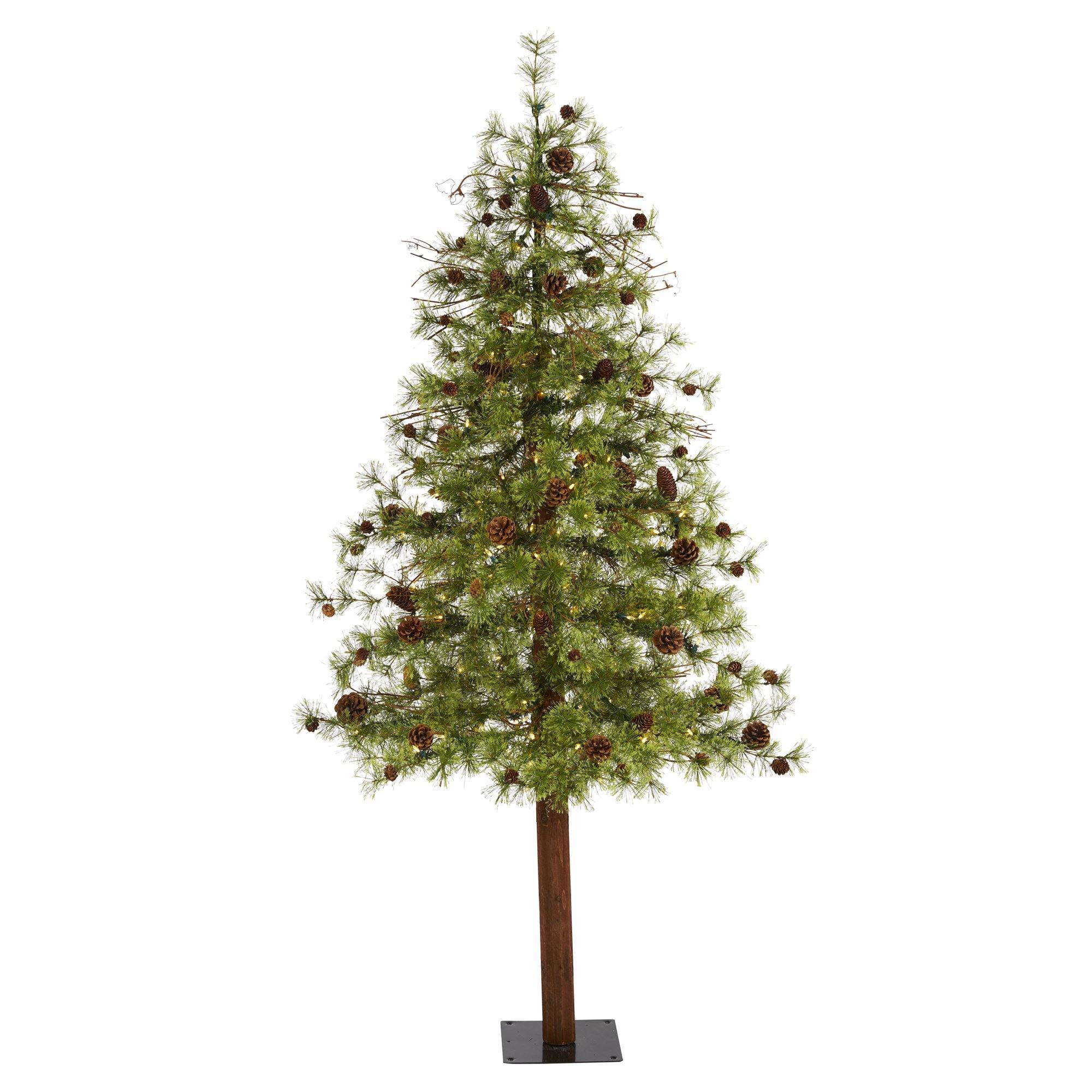 6' Wyoming Alpine Artificial Christmas Tree with 150 Clear (multifunction) LED Lights and Pine Cones on Natural Trunk