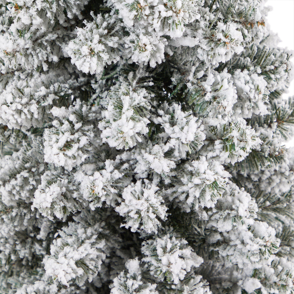 62” Flocked Pencil Artificial Christmas Tree with 200 Clear Lights and 318 Bendable Branches in Charcoal Urn