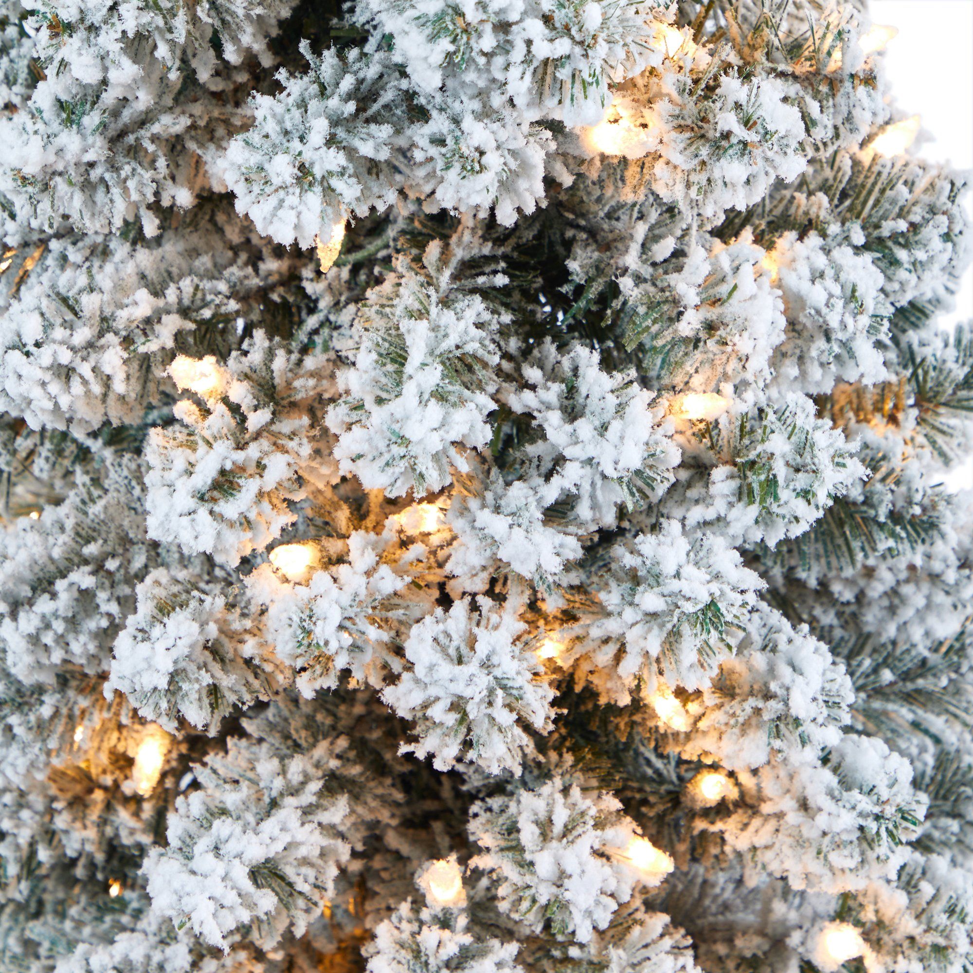 62” Flocked Pencil Artificial Christmas Tree with 200 Clear Lights and 318 Bendable Branches in Charcoal Urn