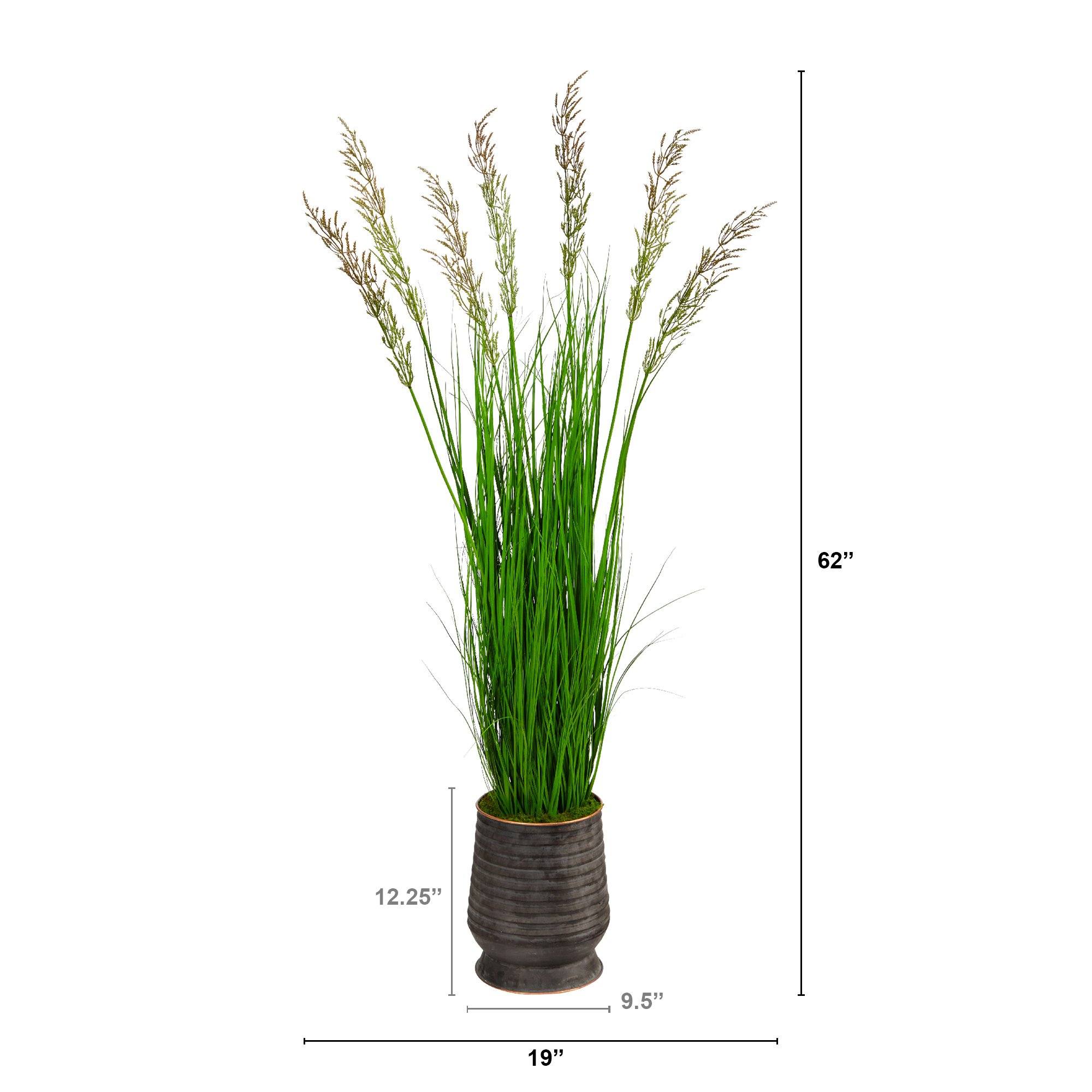 62” Wheat Grass Artificial Plant in Ribbed Metal Planter