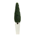 63” Boxwood Topiary Artificial Tree in Tall White Planter(Indoor/Outdoor)