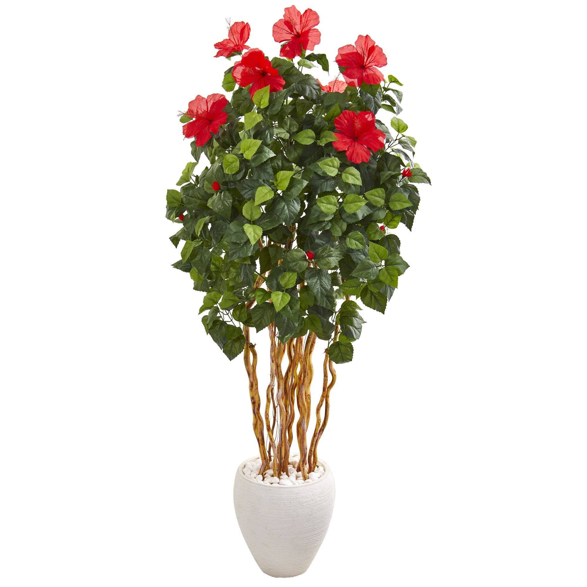 63” Hibiscus Artificial Tree in White Planter