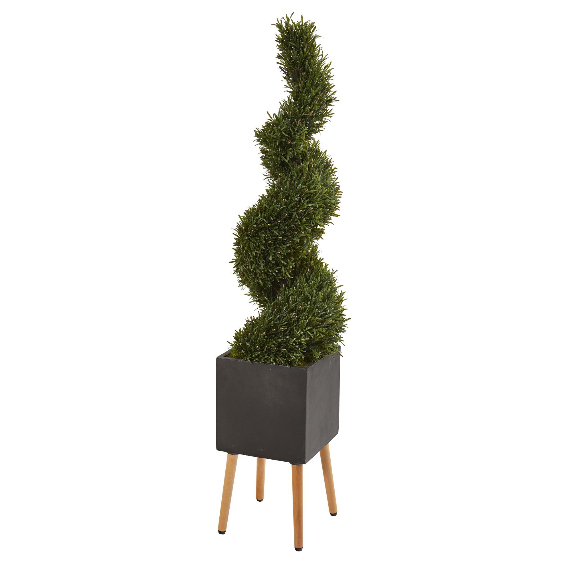 64” Rosemary Spiral Topiary Artificial Tree in Black Planter with Stand (Indoor/Outdoor)