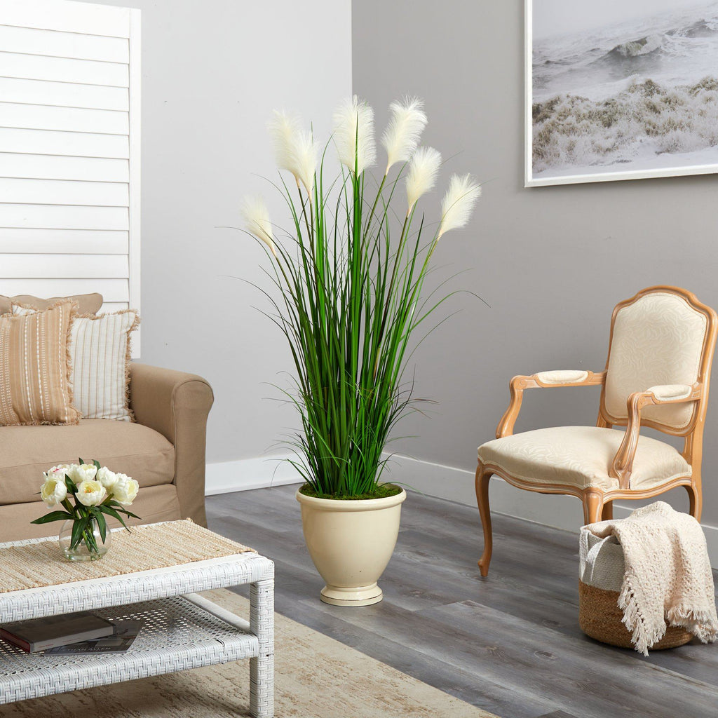 64” Wheat Plum Grass Artificial Plant in Urn Planter