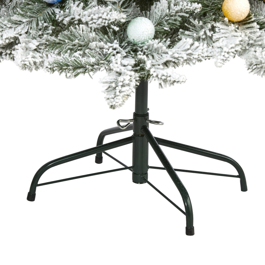 6.5' Flocked British Columbia Mountain Fir Artificial Christmas Tree with 75 Multi Color Globe Bulbs and 679 Bendable Branches