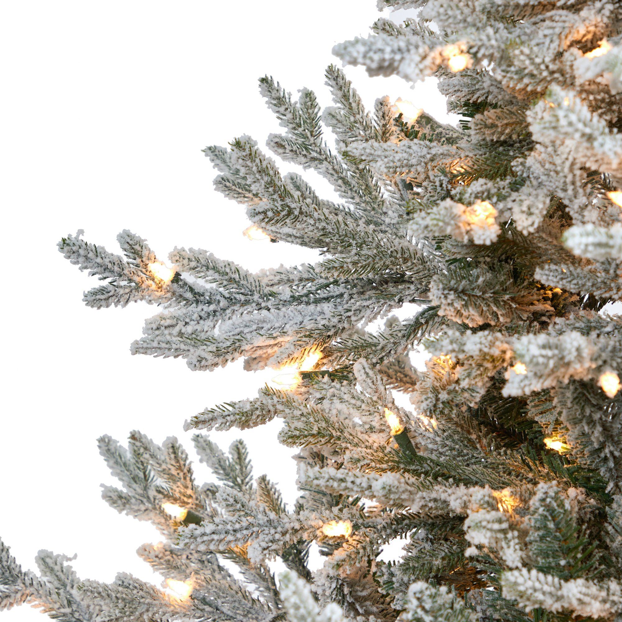 7’ Flocked Fraser Fir Artificial Christmas Tree with 600 Warm White Lights and 3852 Bendable Branches