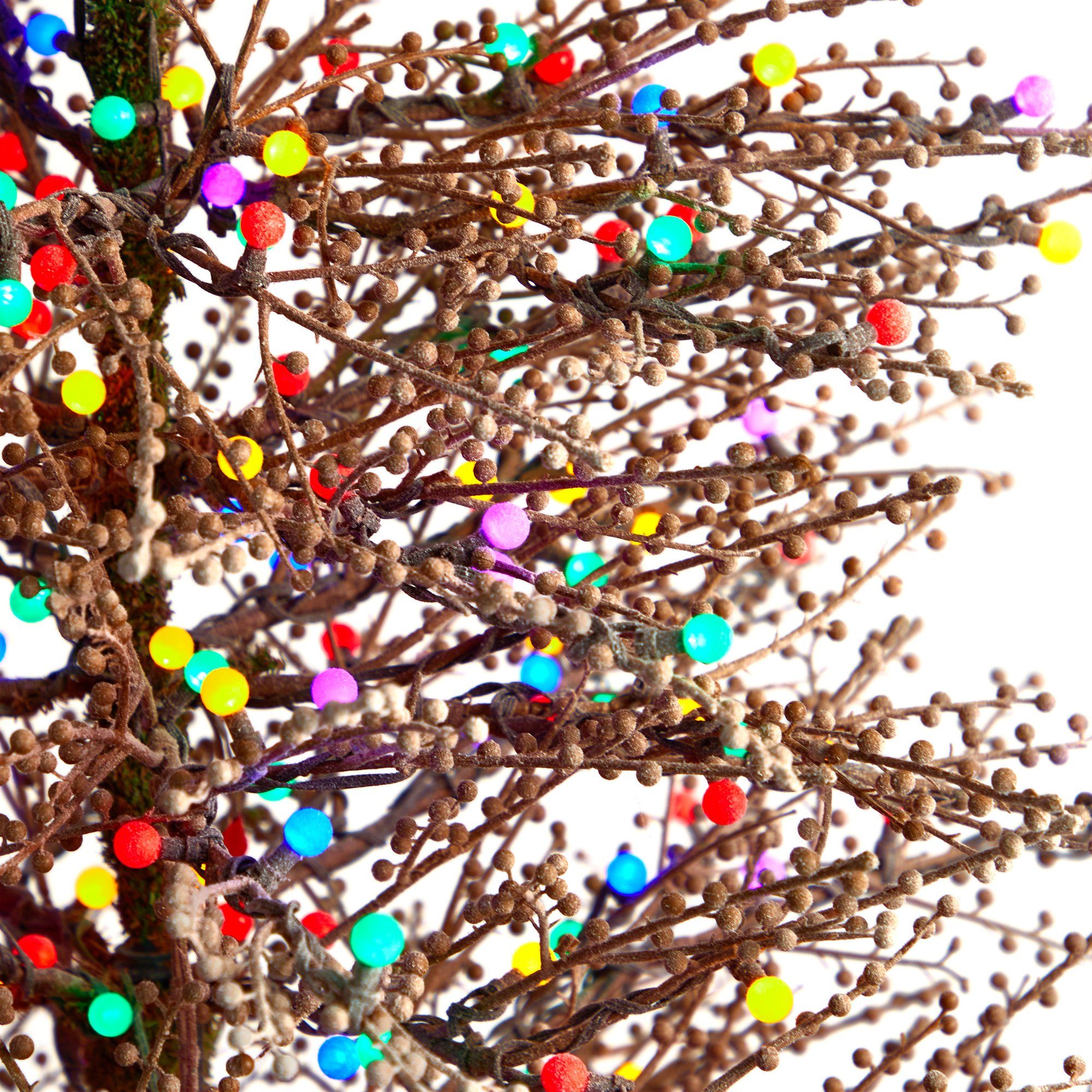 7' Frosted Berry Twig Christmas Tree with 450 Multicolored Gum Ball LED Lights and 1192 Bendable Branches