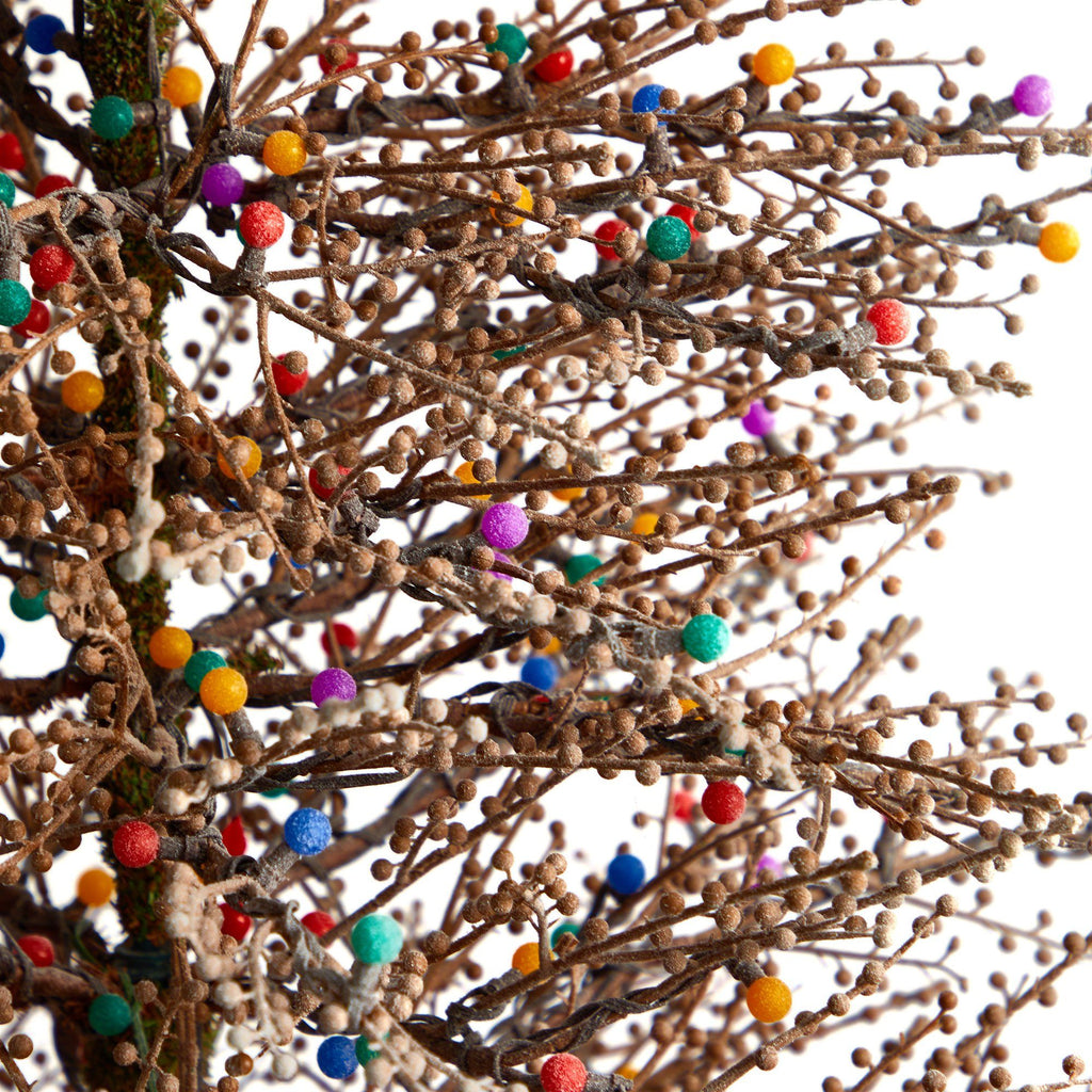 7' Frosted Berry Twig Christmas Tree with 450 Multicolored Gum Ball LED Lights and 1192 Bendable Branches