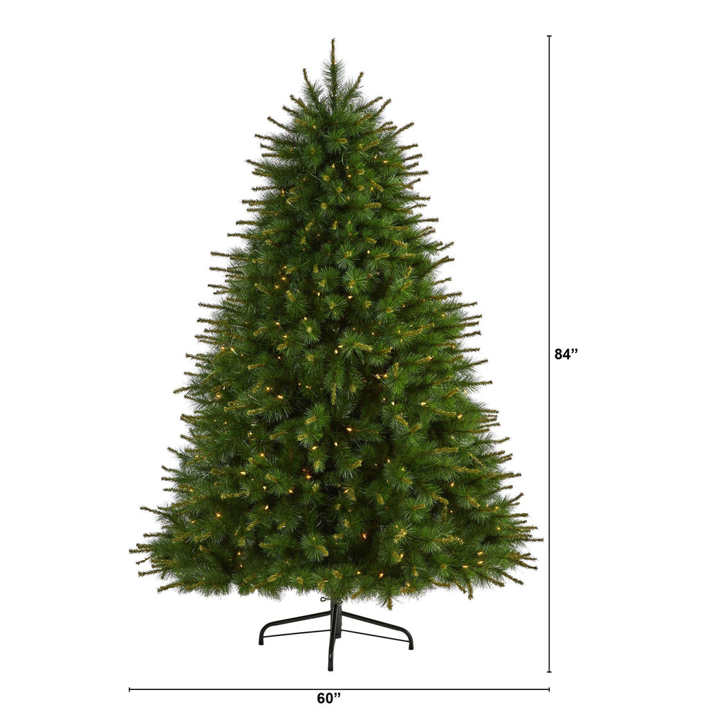 7’ New England Pine Artificial Christmas Tree with 400 Clear Lights and 1044 Bendable Branches