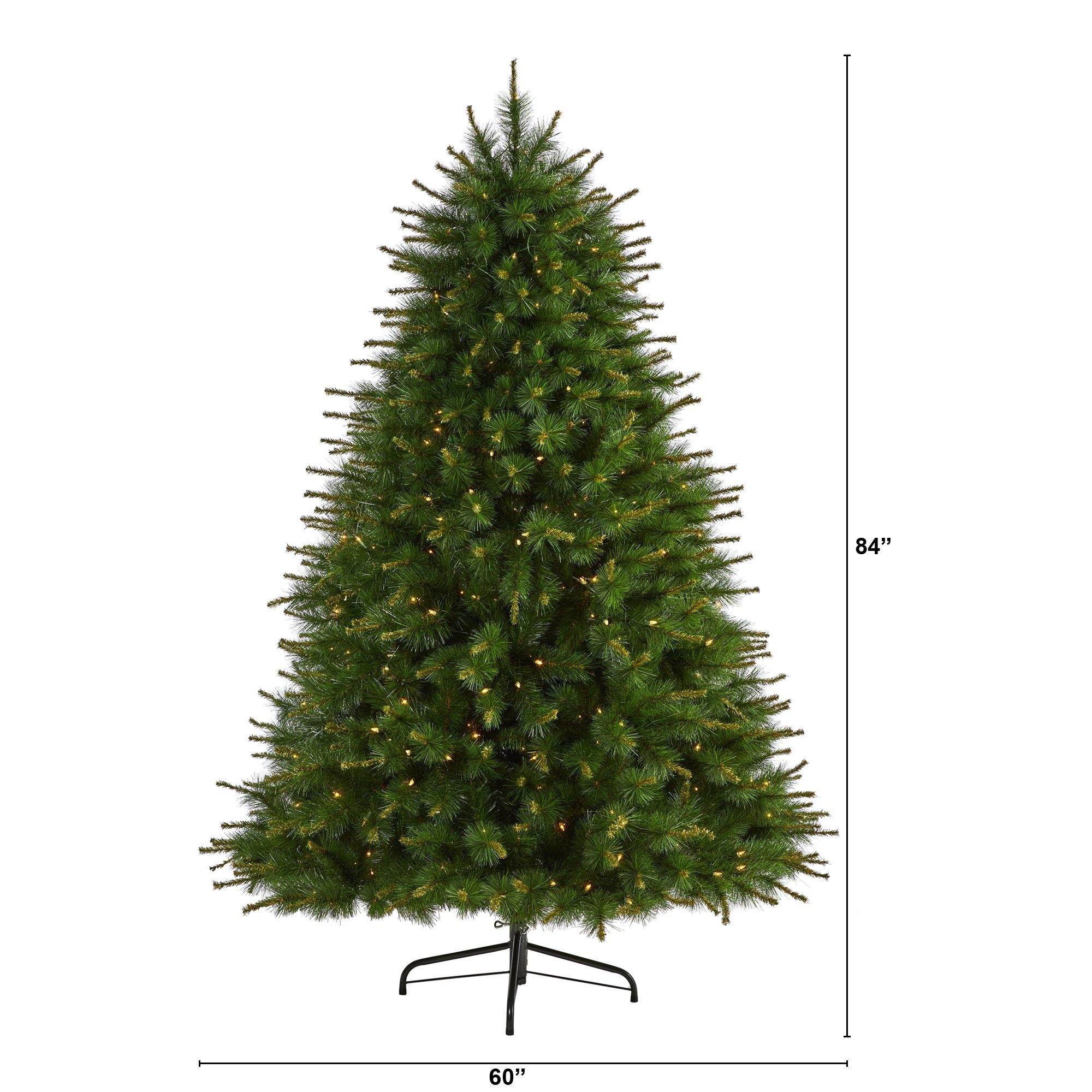 7’ New England Pine Artificial Christmas Tree with 400 Clear Lights and 1044 Bendable Branches