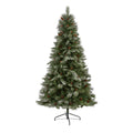 7’ Snowed French Alps Mountain Pine Artificial Christmas Tree with 833 Bendable Branches and Pine Cones
