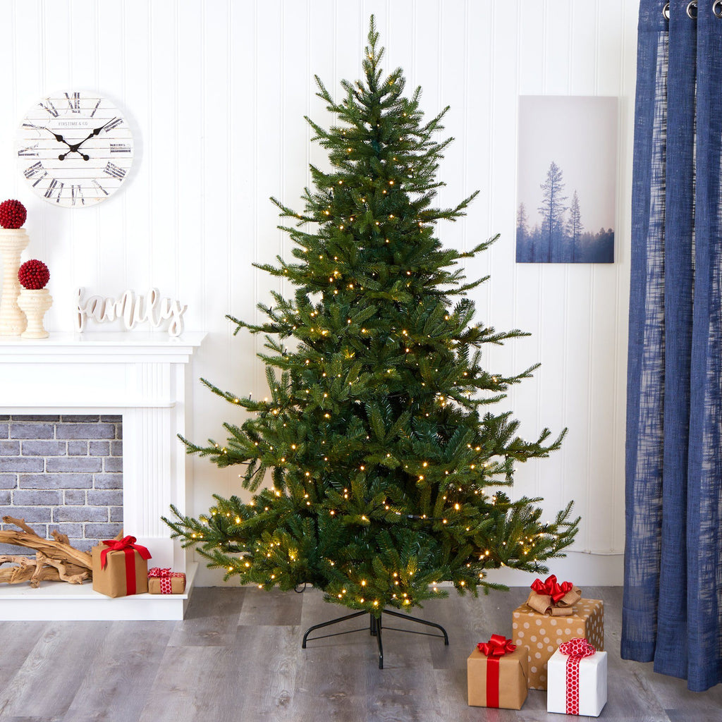 7’ Swedish Fir Artificial Christmas Tree with 500 Warm White LED Lights and 1291 Bendable Branches