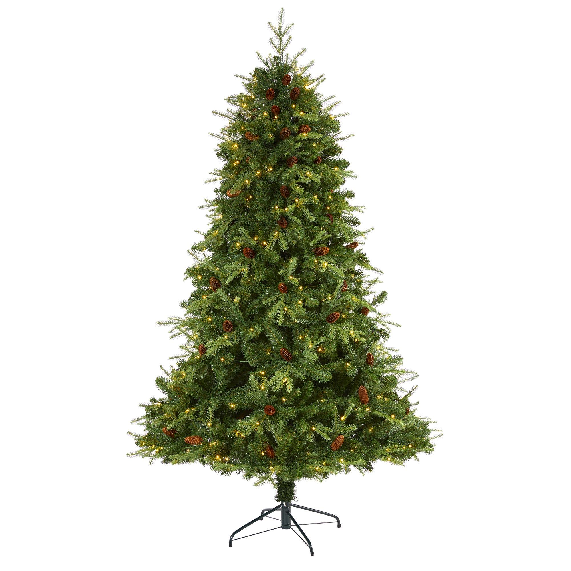 7’ Wellington Spruce “Natural Look” Artificial Christmas Tree with 400 Clear LED Lights and Pine Cones