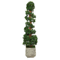 70” English Ivy Topiary Spiral Artificial Tree in White Planter (Indoor/Outdoor)