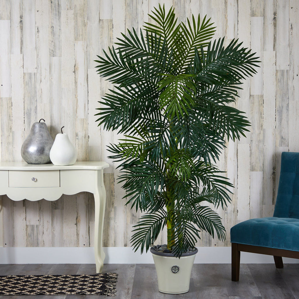 74” Golden Cane Artificial Palm Tree in Decorative Planter