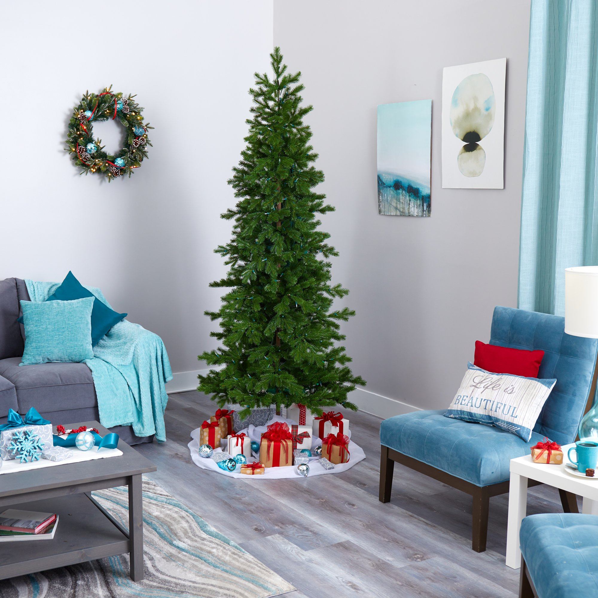 7.5' Big Sky Spruce Artificial Christmas Tree with 300 Clear Warm (Multifunction) LED Lights and 385 Bendable Branches