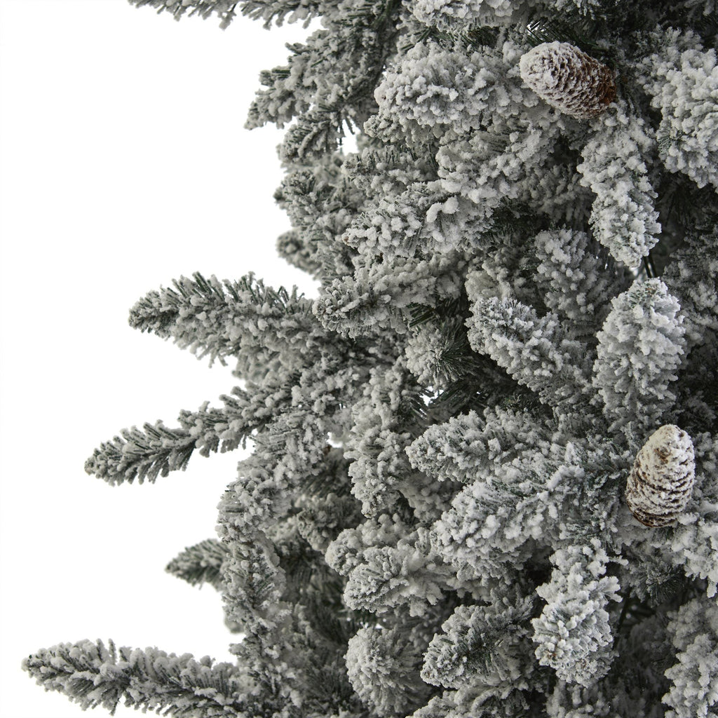 7.5’ Flocked Livingston Fir Artificial Christmas Tree with Pine Cones and 500 Warm LED Lights