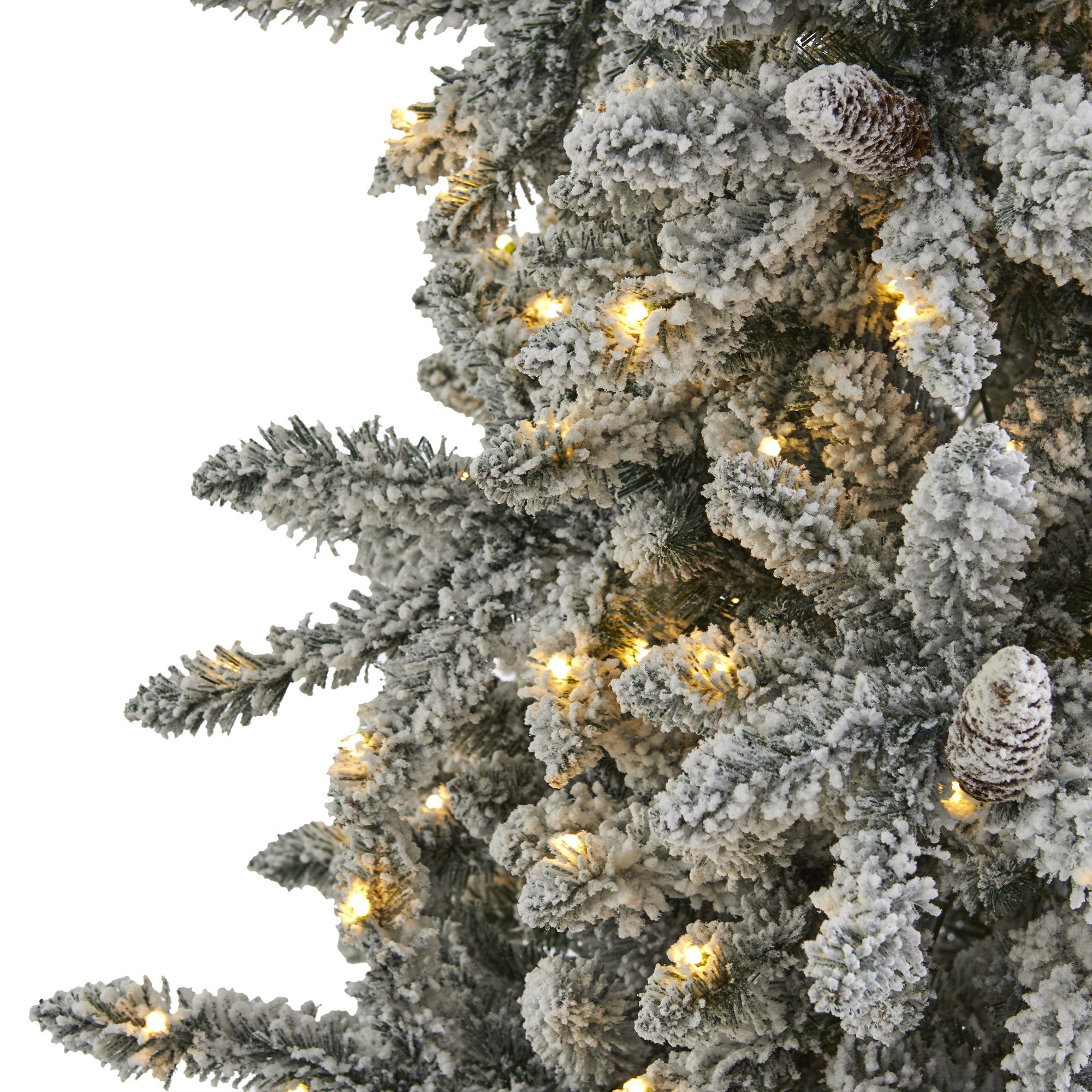 7.5’ Flocked Livingston Fir Artificial Christmas Tree with Pine Cones and 500 Warm LED Lights