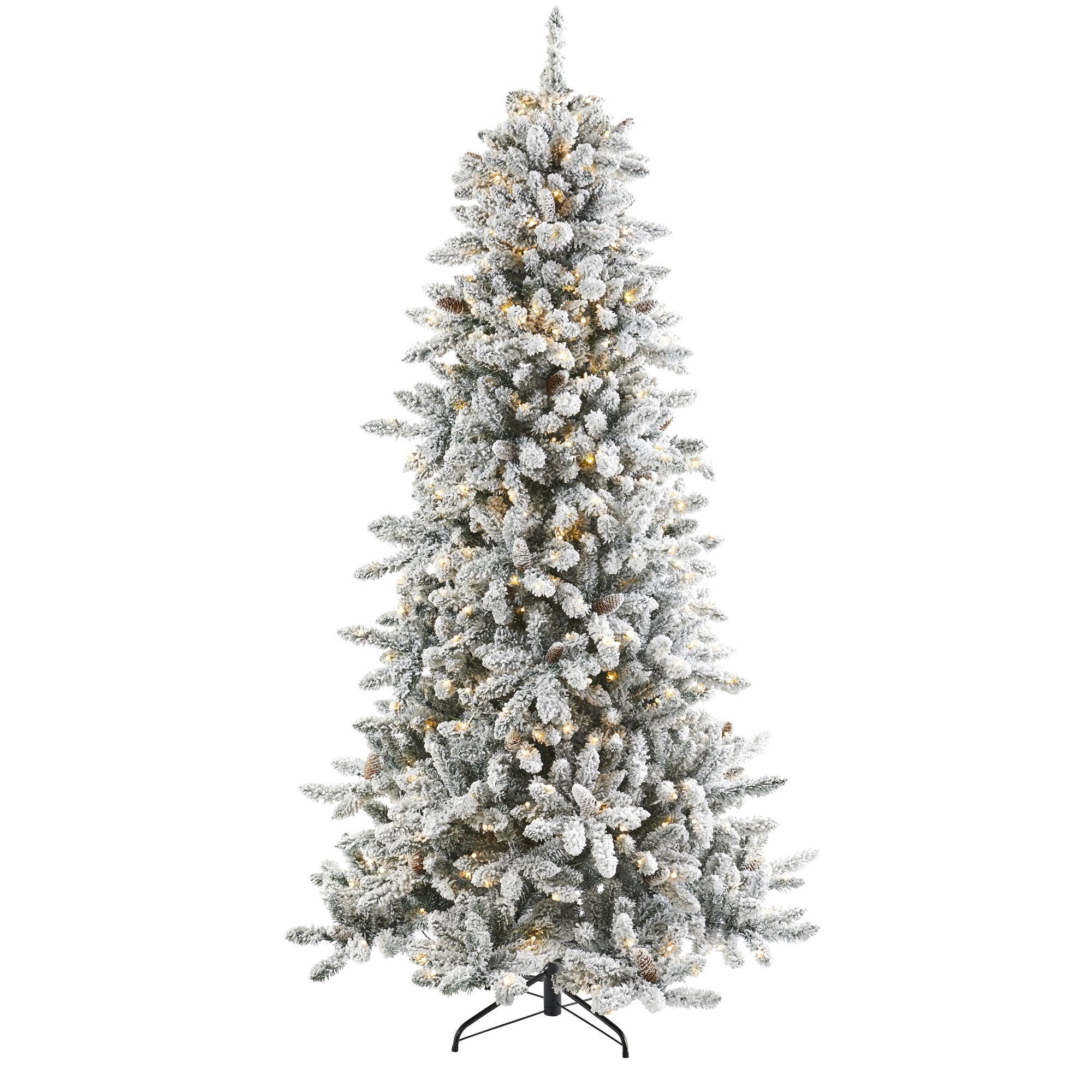 7.5’ Flocked Livingston Fir Artificial Christmas Tree with Pine Cones and 500 Warm LED Lights