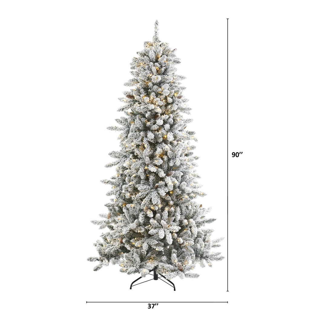 7.5’ Flocked Livingston Fir Artificial Christmas Tree with Pine Cones and 500 Warm LED Lights