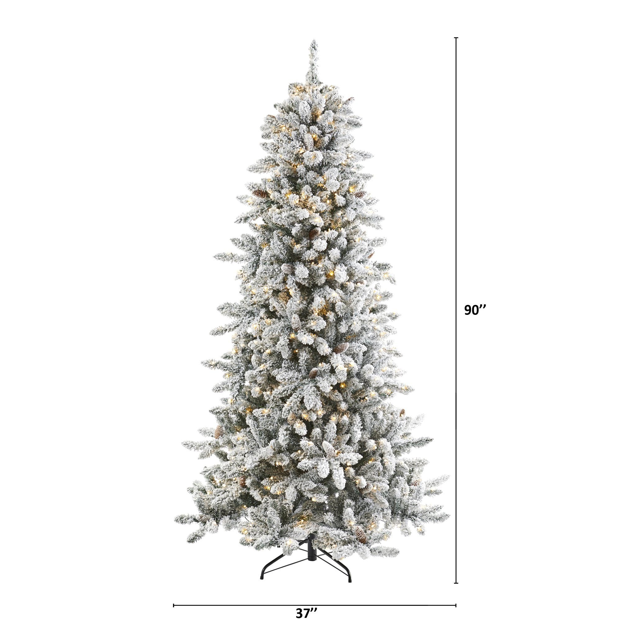 7.5’ Flocked Livingston Fir Artificial Christmas Tree with Pine Cones and 500 Warm LED Lights