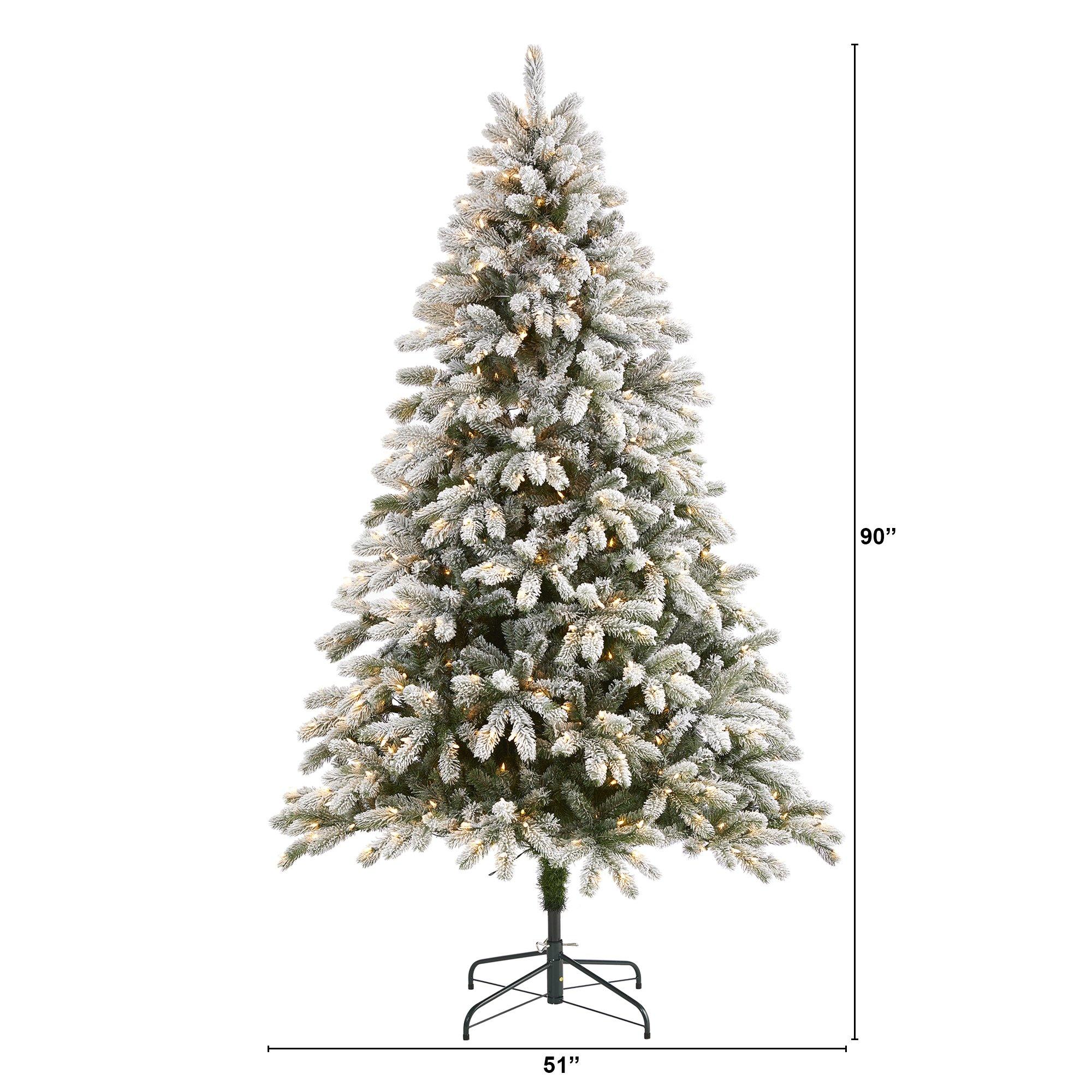 7.5’ Flocked South Carolina Spruce Artificial Christmas Tree with 600 Clear Lights and 1537 Bendable Branches