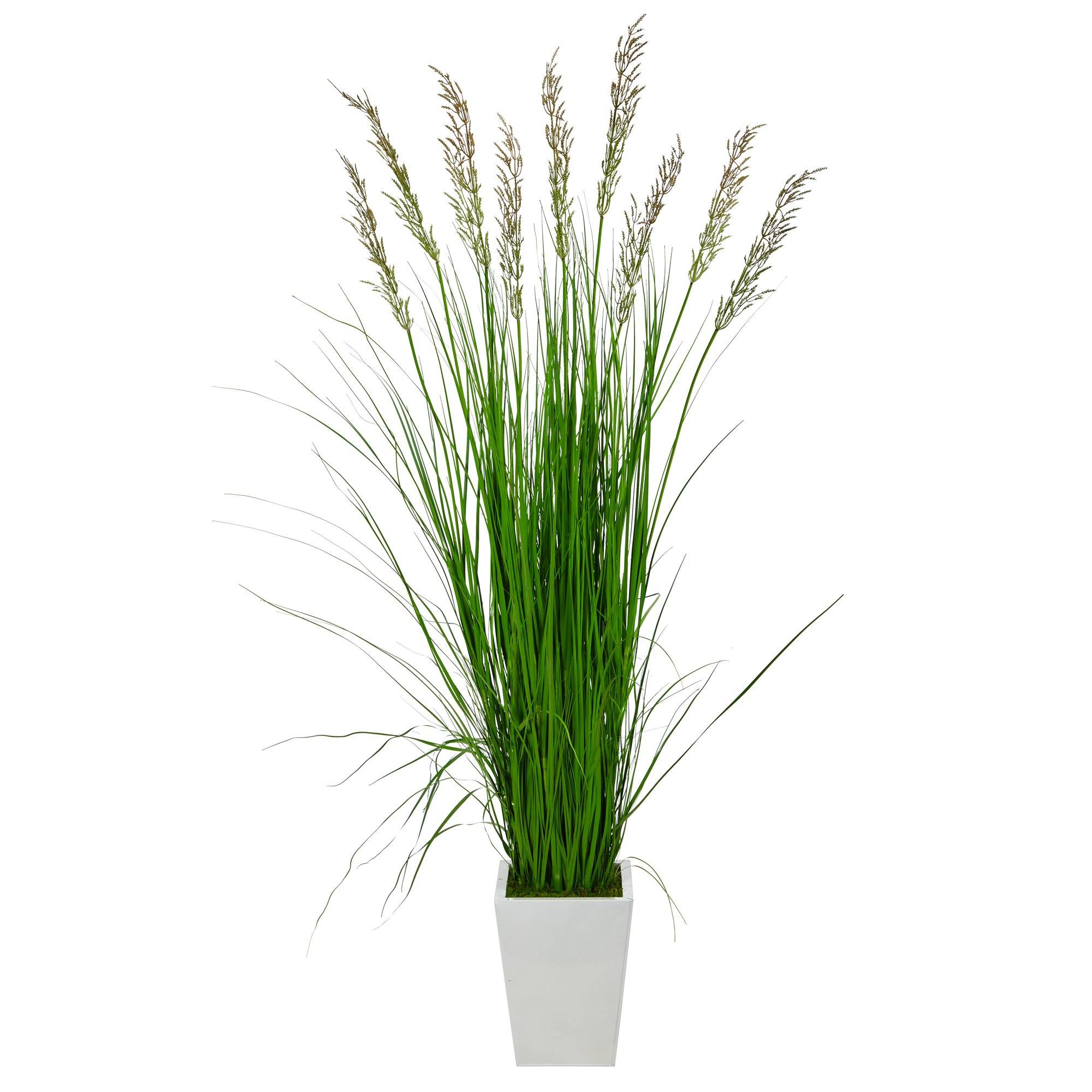 75” Grass Artificial Plant in White Metal Planter
