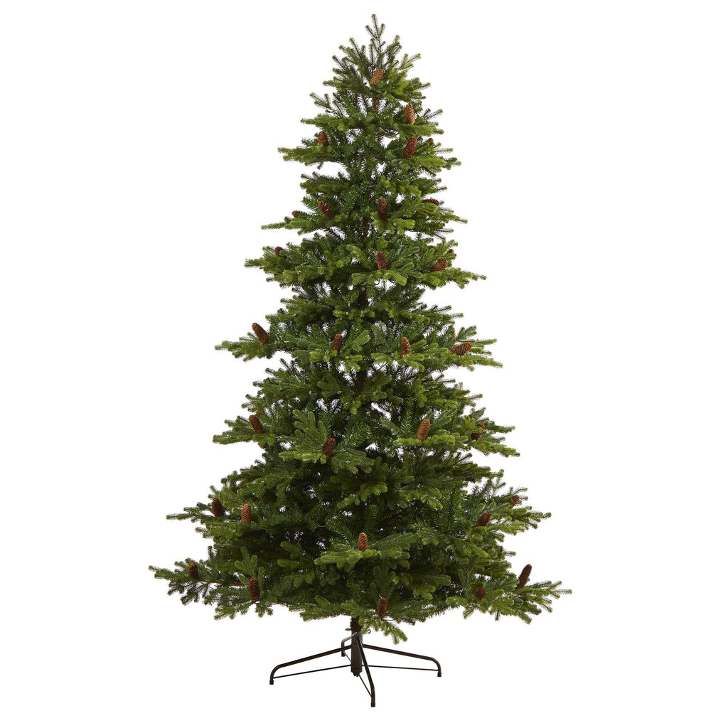 7.5’ Yukon Mountain Fir Artificial Christmas Tree with 600 Clear Lights, Pine Cones and 1740 Bendable Branches